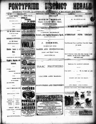 cover page of Pontypridd District Herald published on February 3, 1894