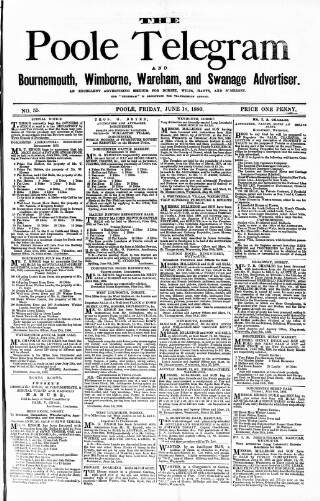 cover page of Poole Telegram published on June 18, 1880