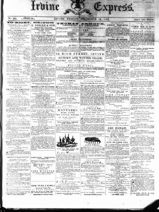 cover page of Irvine Express published on December 14, 1883