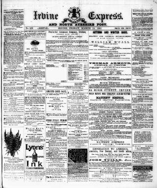cover page of Irvine Express published on March 19, 1886