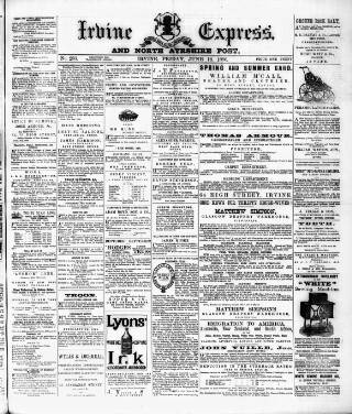 cover page of Irvine Express published on June 18, 1886