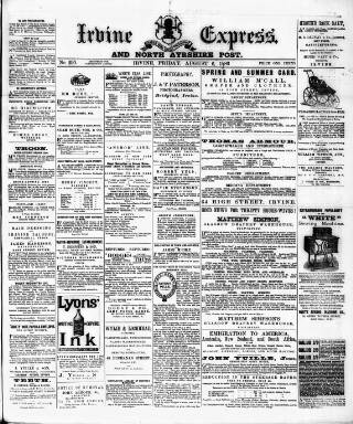 cover page of Irvine Express published on August 6, 1886