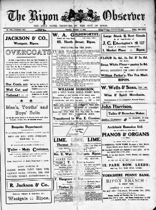 cover page of Ripon Observer published on November 2, 1905