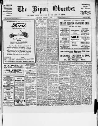 cover page of Ripon Observer published on February 2, 1922