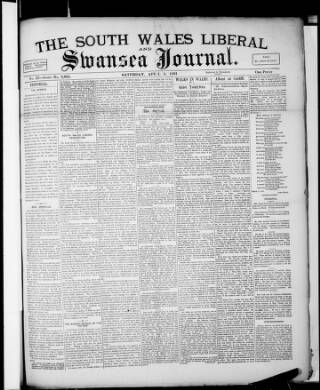 cover page of Swansea Journal and South Wales Liberal published on April 4, 1891
