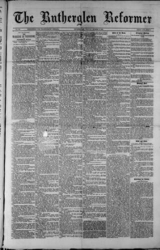 cover page of Rutherglen Reformer published on March 19, 1886