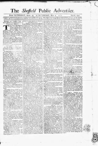 cover page of Sheffield Public Advertiser published on May 2, 1772