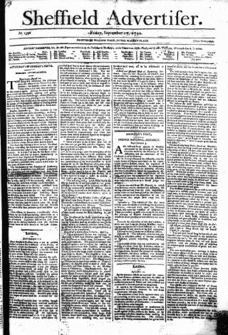 cover page of Sheffield Public Advertiser published on September 17, 1790
