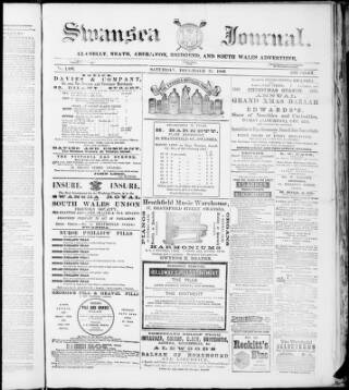 cover page of Swansea Journal published on December 15, 1883