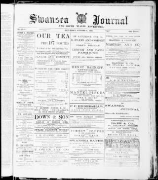 cover page of Swansea Journal, Commercial, Literary, and Agricultural Advertiser published on October 5, 1889