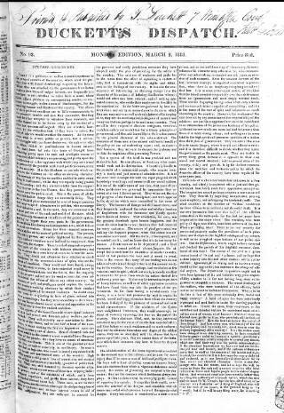 cover page of Duckett's Dispatch published on March 2, 1818