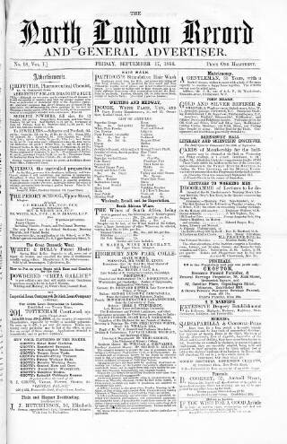 cover page of North London Record published on September 17, 1858