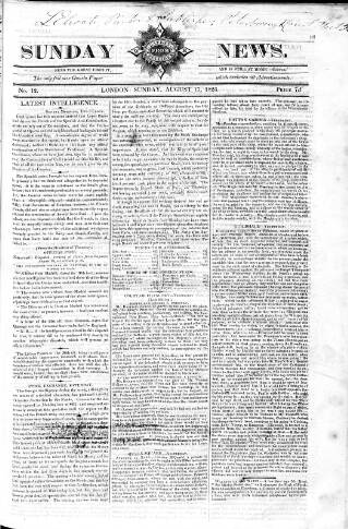 cover page of Sunday News published on August 17, 1823