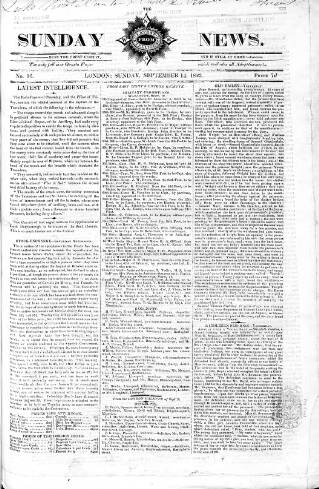 cover page of Sunday News published on September 14, 1823