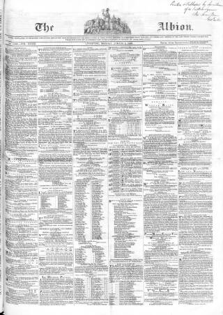 cover page of Liverpool Albion published on August 2, 1858