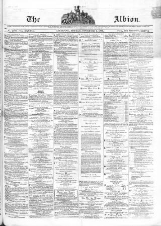 cover page of Liverpool Albion published on November 2, 1863
