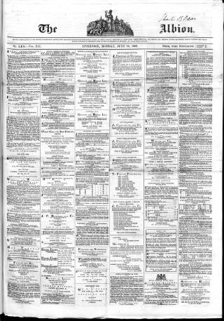 cover page of Liverpool Albion published on June 18, 1866