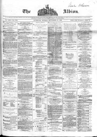 cover page of Liverpool Albion published on September 17, 1866