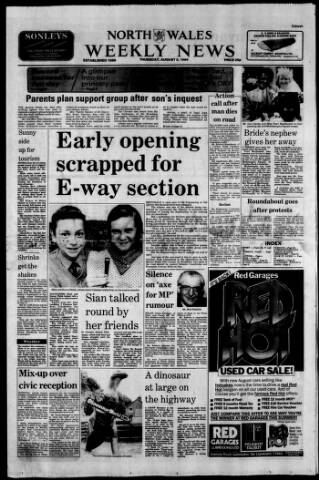 cover page of North Wales Weekly News published on August 2, 1984
