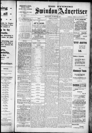 cover page of Swindon Advertiser published on June 18, 1917