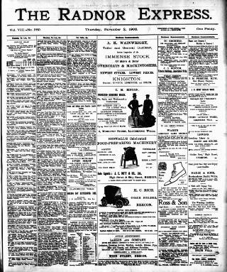 cover page of Radnor Express published on November 2, 1905