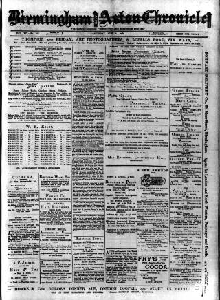 cover page of Birmingham & Aston Chronicle published on June 18, 1892