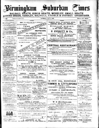 cover page of Birmingham Suburban Times published on May 4, 1889