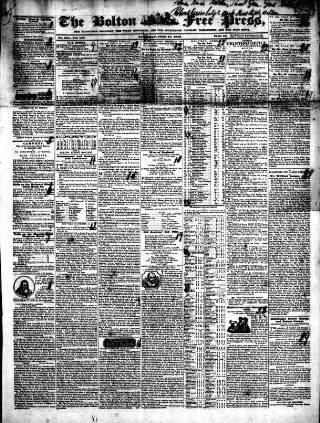 cover page of Bolton Free Press published on June 18, 1842