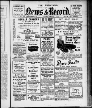 cover page of Bromyard News published on February 2, 1933