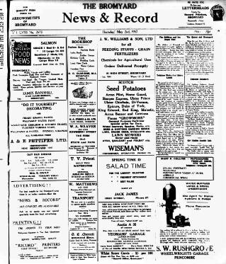cover page of Bromyard News published on May 2, 1957