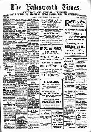 cover page of Halesworth Times published on June 18, 1907