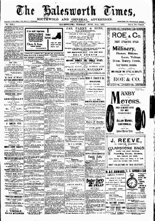 cover page of Halesworth Times published on June 18, 1912