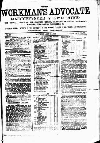 cover page of Workman's Advocate (Merthyr Tydfil) published on May 2, 1874
