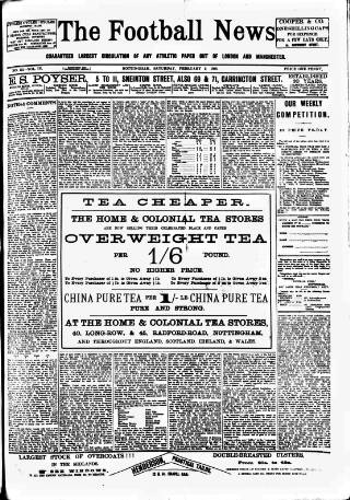 cover page of Football News (Nottingham) published on February 2, 1895