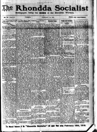cover page of Rhondda Socialist Newspaper published on February 1, 1913