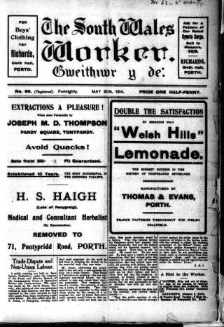 cover page of Rhondda Socialist Newspaper published on May 30, 1914