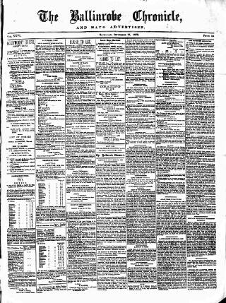 cover page of Ballinrobe Chronicle and Mayo Advertiser published on September 17, 1892