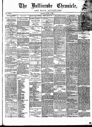 cover page of Ballinrobe Chronicle and Mayo Advertiser published on April 1, 1893