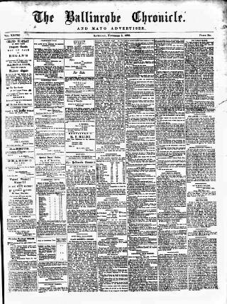 cover page of Ballinrobe Chronicle and Mayo Advertiser published on November 2, 1895