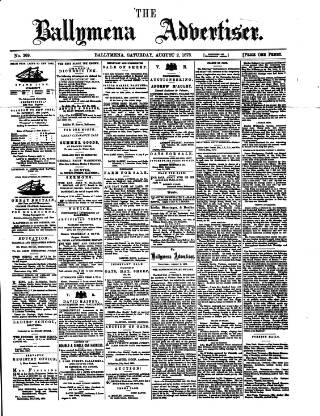 cover page of Ballymena Advertiser published on August 2, 1873