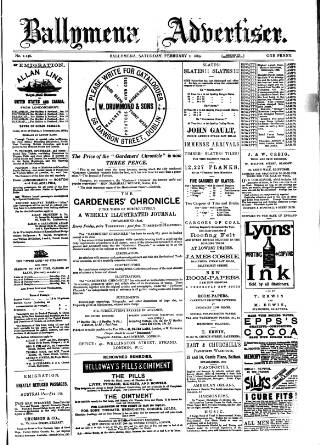 cover page of Ballymena Advertiser published on February 2, 1889
