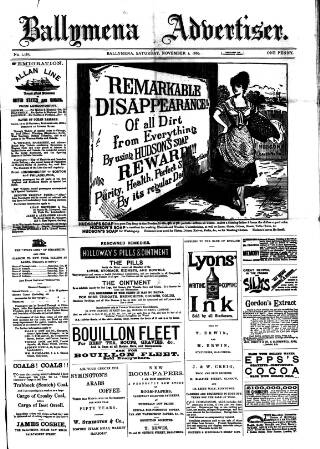 cover page of Ballymena Advertiser published on November 2, 1889