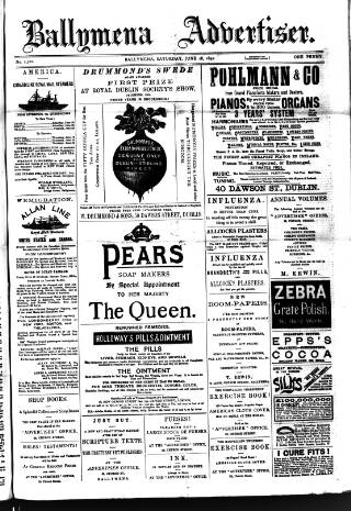 cover page of Ballymena Advertiser published on June 18, 1892