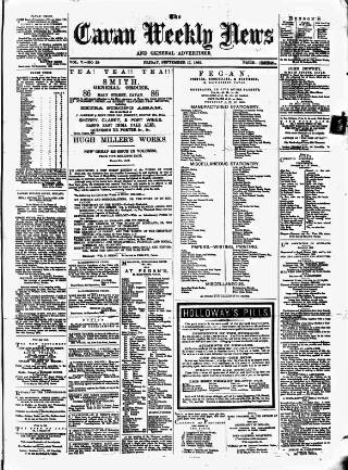 cover page of Cavan Weekly News and General Advertiser published on September 17, 1869