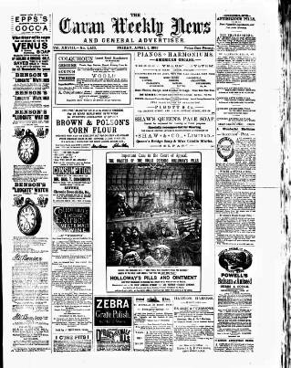 cover page of Cavan Weekly News and General Advertiser published on April 1, 1892