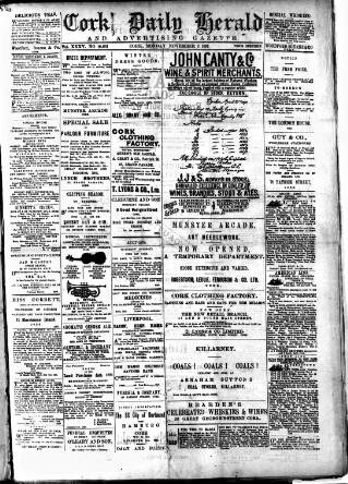 cover page of Cork Daily Herald published on November 2, 1891