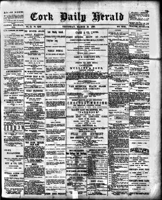 cover page of Cork Daily Herald published on March 19, 1896