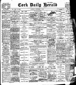 cover page of Cork Daily Herald published on September 17, 1898