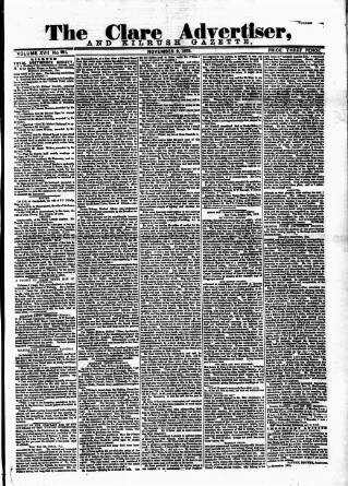 cover page of Clare Advertiser and Kilrush Gazette published on November 2, 1872