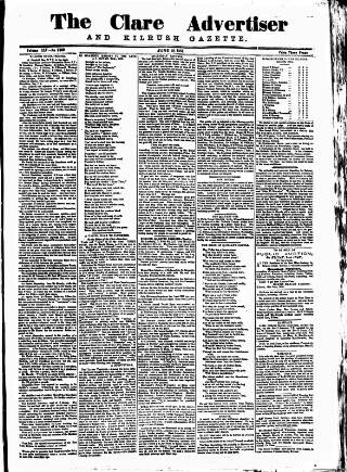 cover page of Clare Advertiser and Kilrush Gazette published on June 18, 1881